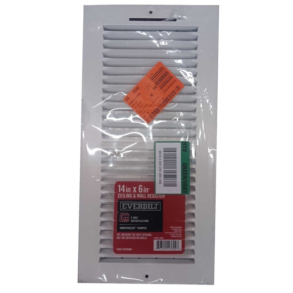 14" x 6" 2-Way Steel Wall / Ceiling Register, White (OD 15.75"L x 7.75"H) - Picture 3 of 4